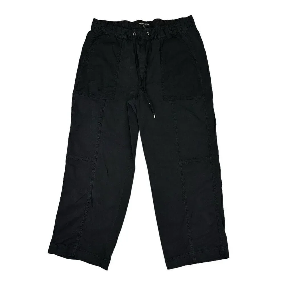 Banana Republic Straight Leg Drawstring Linen Black Pants Women’s Size Medium